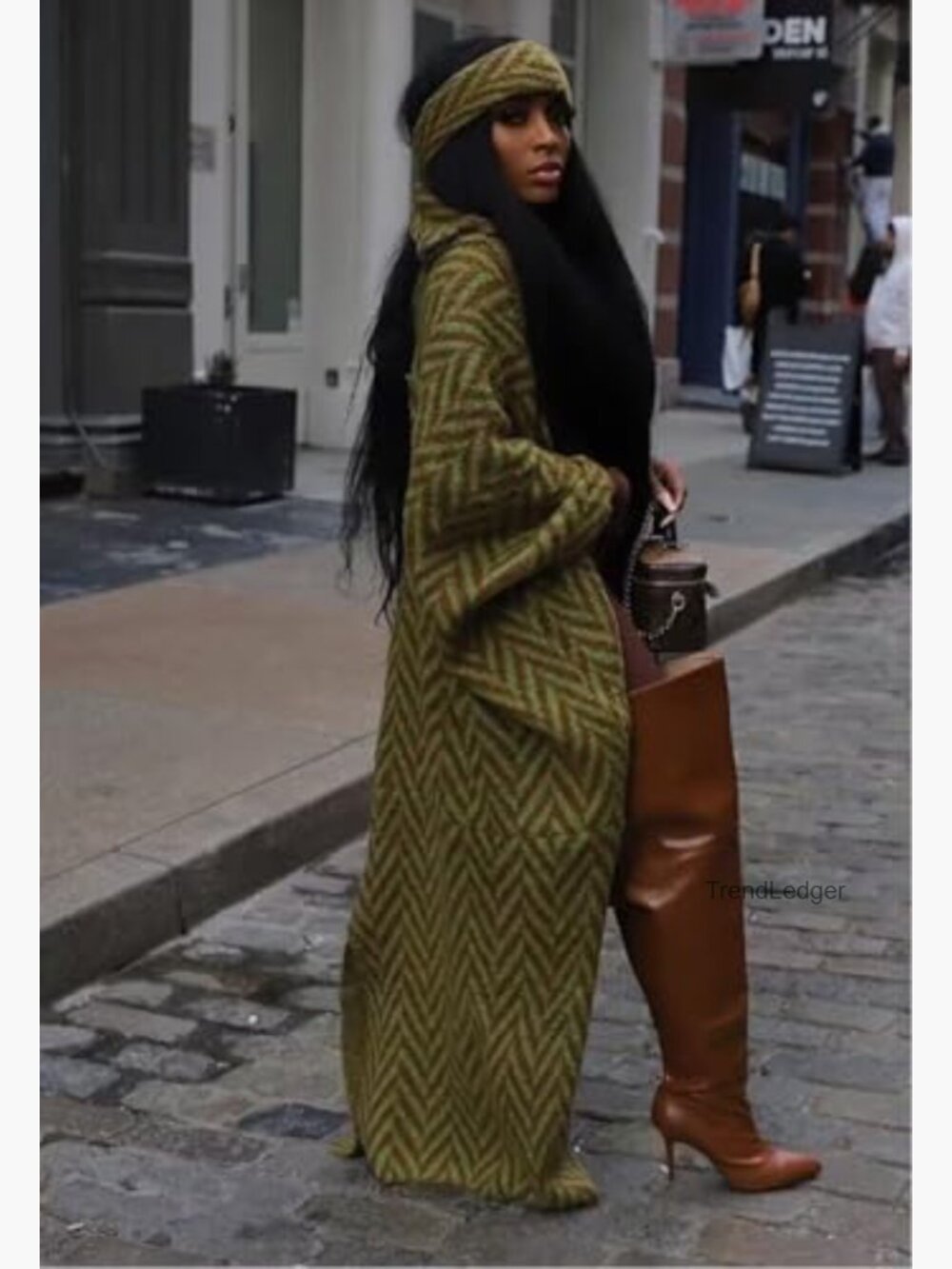 Long Cardigan Sweater with Scarf - Soft Fuzzy Batwing Sleeve Maxi Coat - Picture 5 of 7